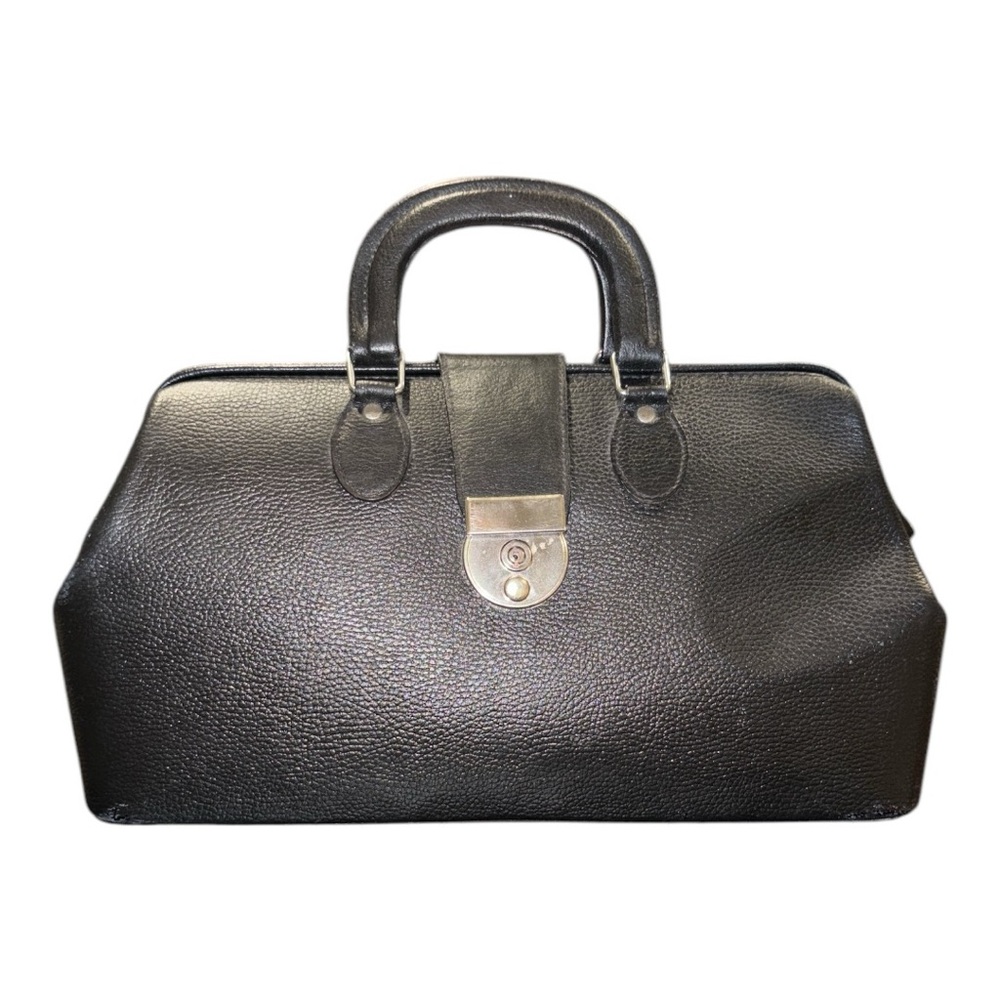 Vintage Rare Black Leather Doctor’s Bag Silver Hardware Made in Hungary - Picture 3 of 14
